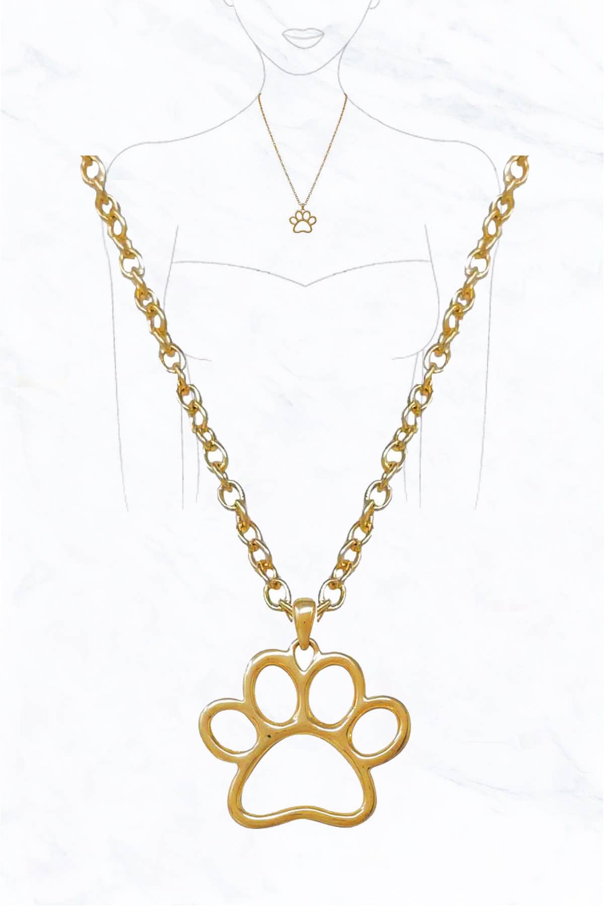 Cut Out Metal Paw Pendant Charm Necklace
