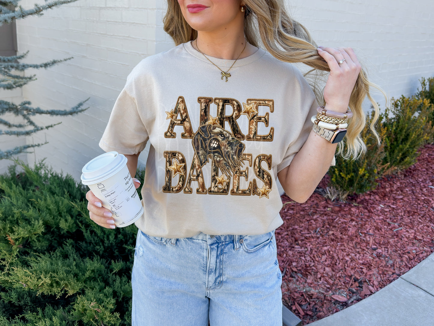 Faux Embroidered Camo Airedales Tee