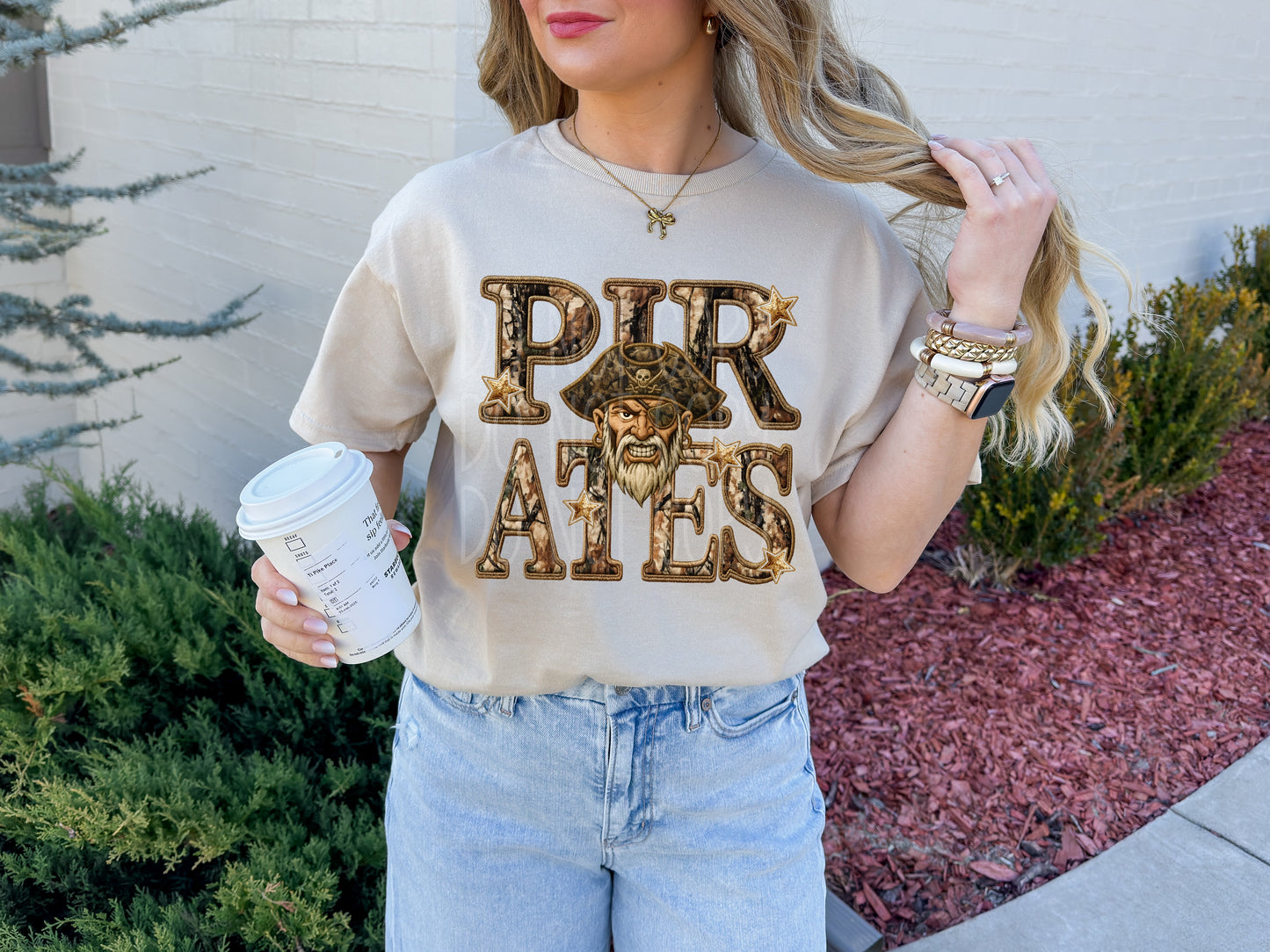 Faux Embroidered Camo Pirates Tee