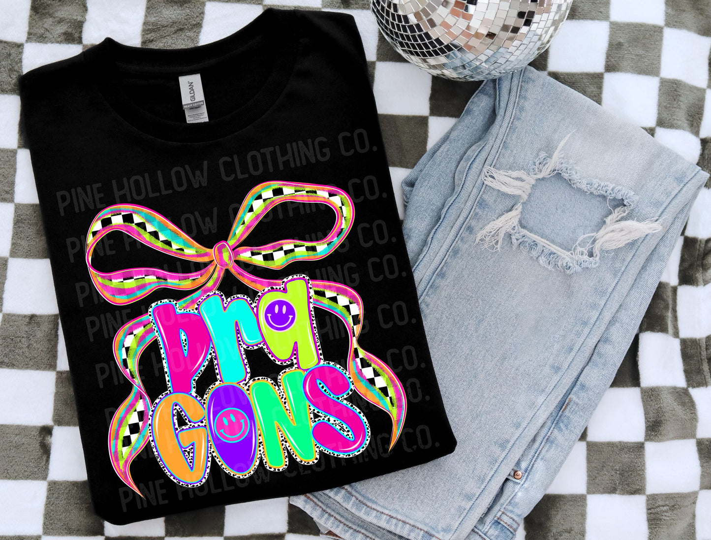 Dragons Checkered Neon Bow Tee