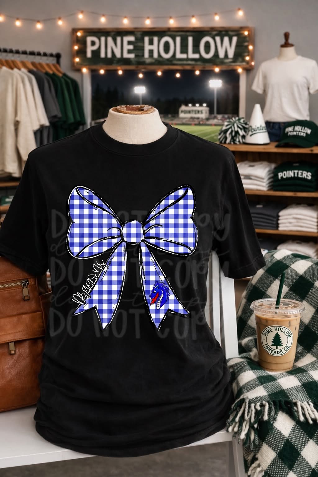 Gingham Dragons Bow Tee
