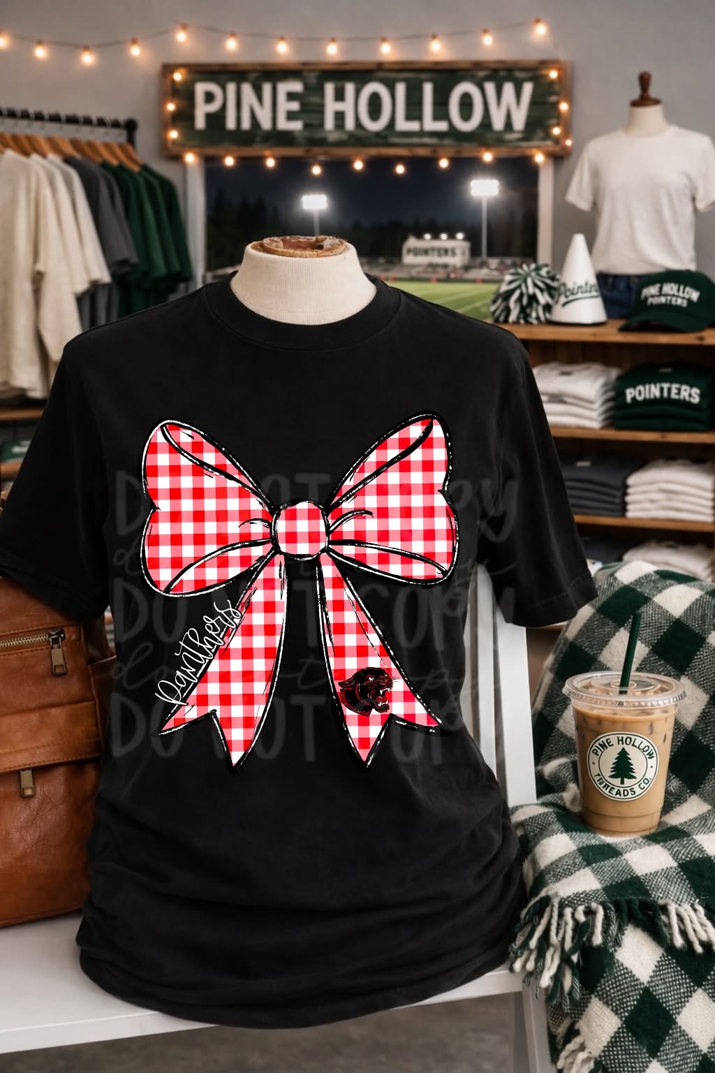 Gingham Panthers Bow tee