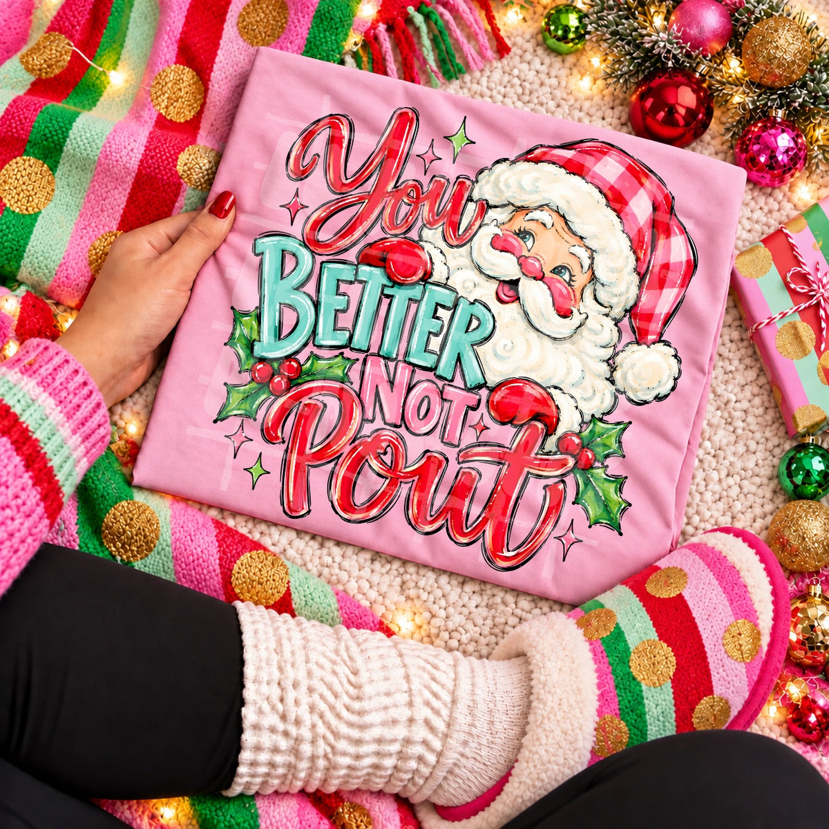 You Better Not Pout Christmas apparel mockup