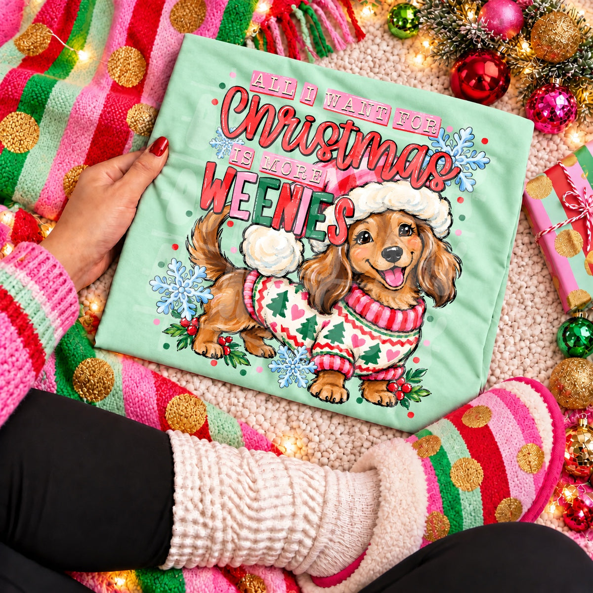 All I Want for Christmas Is More Weenies Christmas apparel mockup