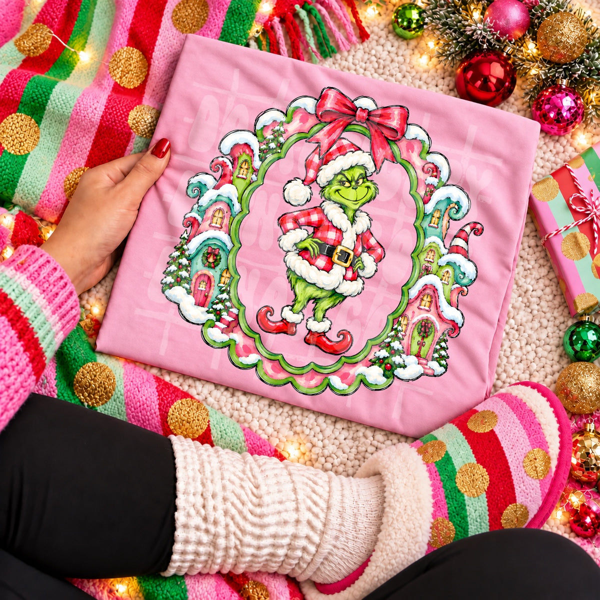 Christmas Grinch Scalloped Frame Christmas apparel mockup