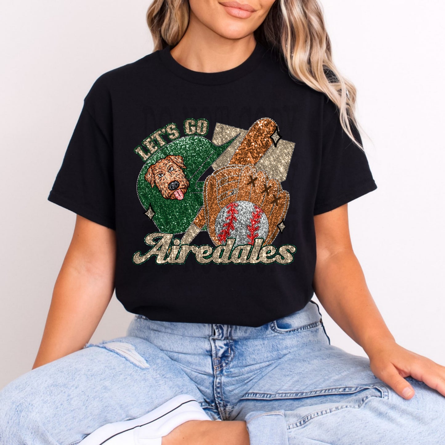 Baseball Airedales Sparkle Tee