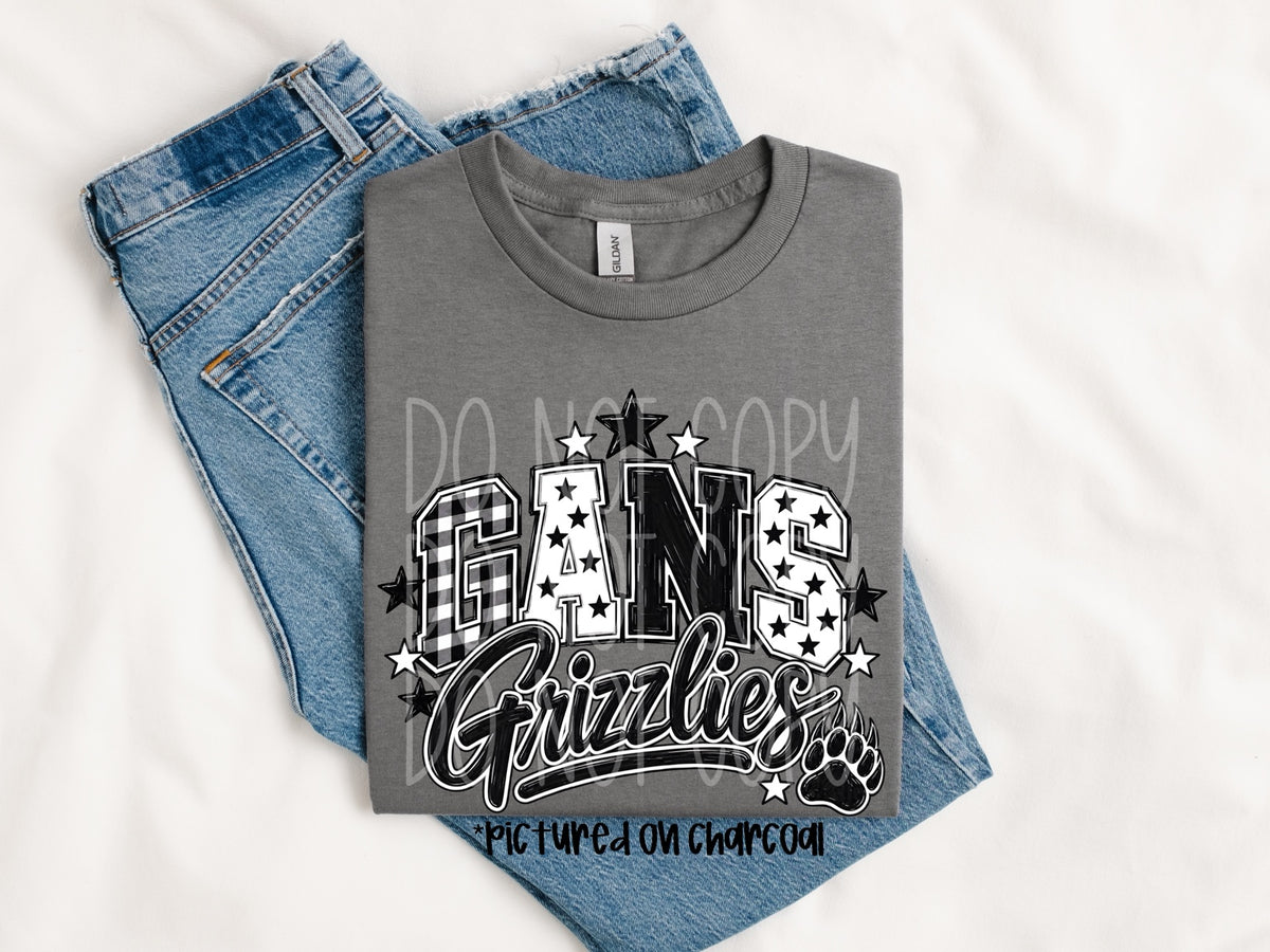 Gans Grizzlies mascot spirit design shown on tee