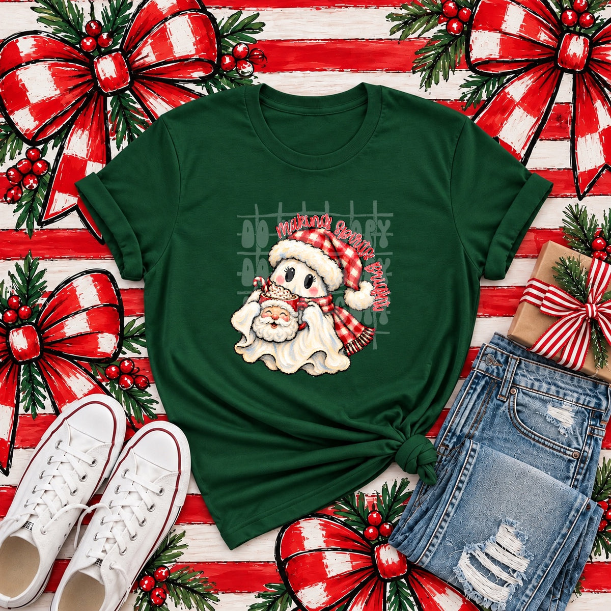 Making Spirits Bright Ghost Christmas Tee mockup