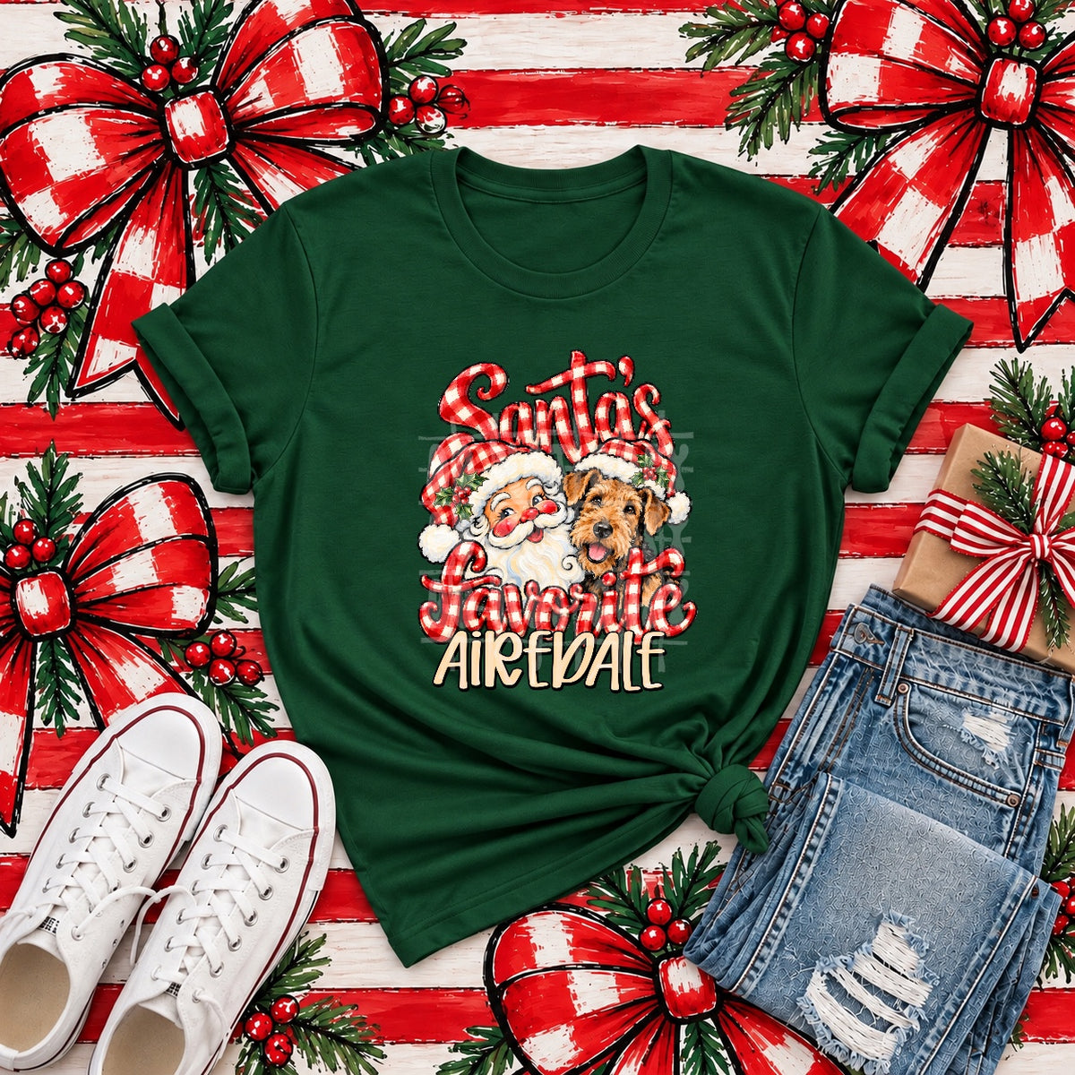 Santa's Favorite Airedales T-shirt mockup