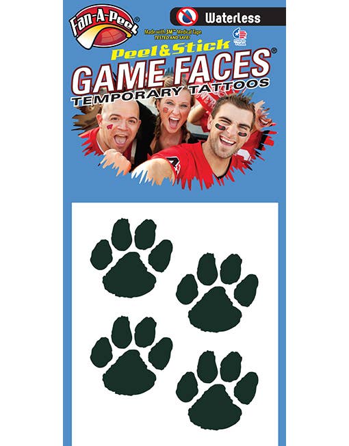 Paw Print Game Faces® Dark Green Peel & Stick Temporary Tattoos