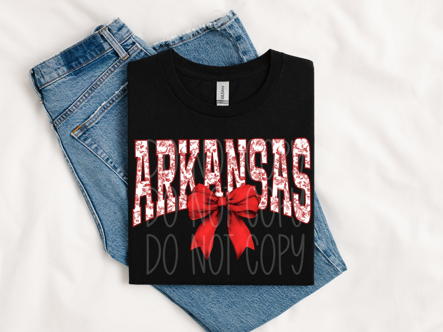 Arkansas Red and White Floral with Bow Tee
