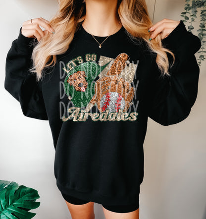 Faux Sequins (NOT REAL SEQUINS) Airedales Baseball Tee