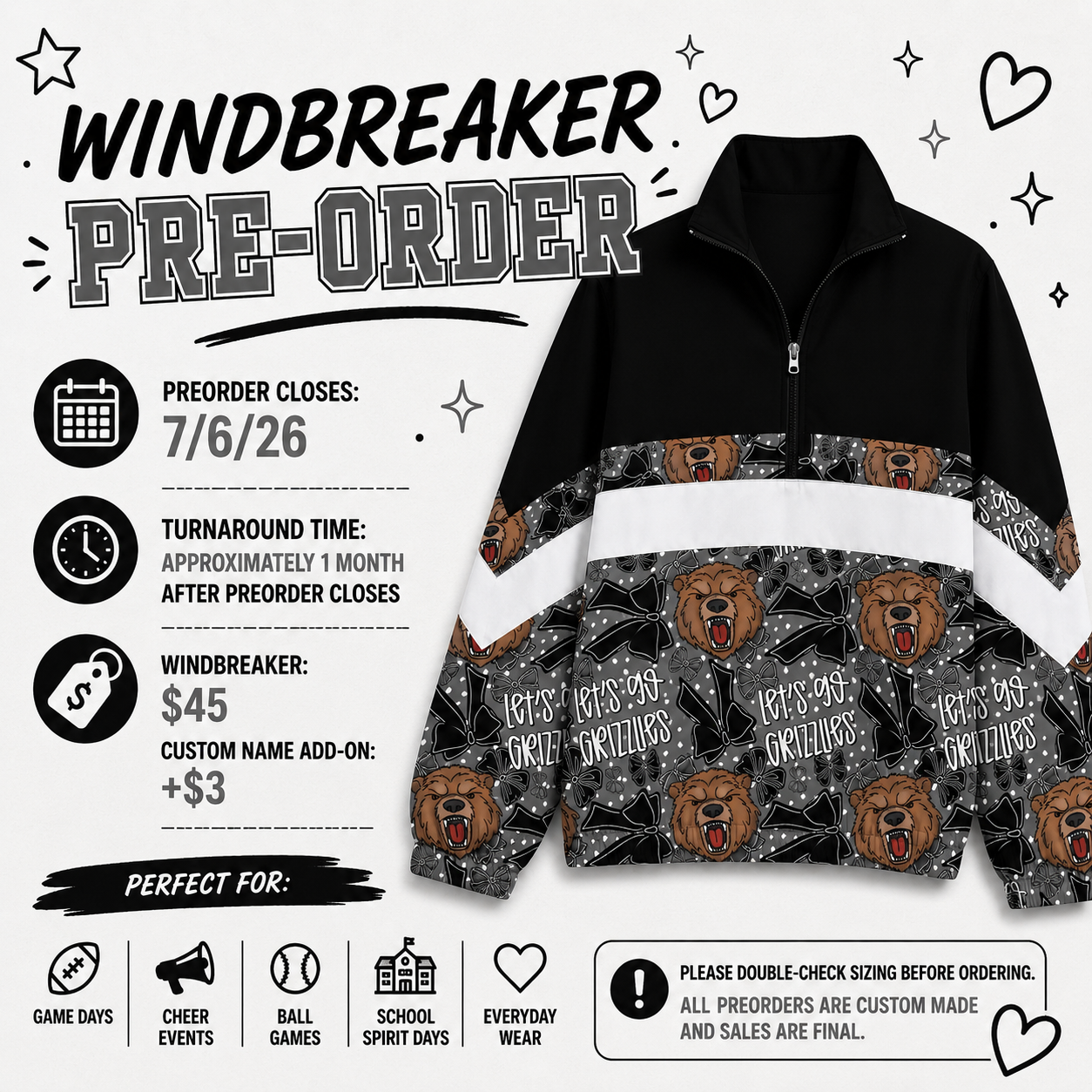 PREORDER Grizzlies Bows Windbreaker