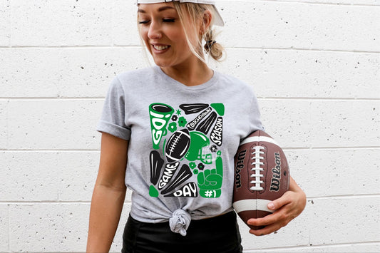 Green And Black Floral Game Day Tee