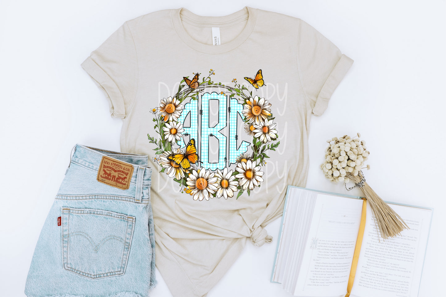 Butterfly and Daisies Monogram Tee