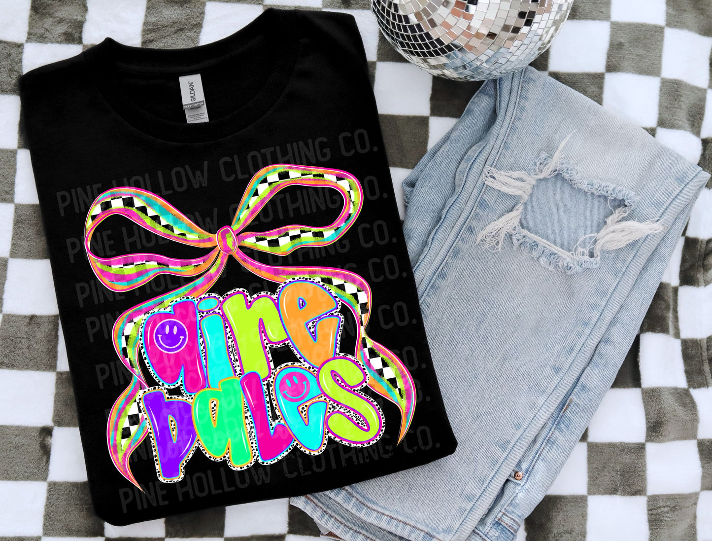 Airedales Checkered Neon Bow Tee