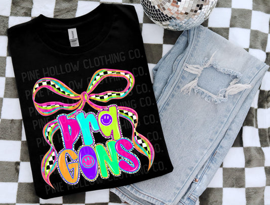 Dragons Checkered Neon Bow Tee