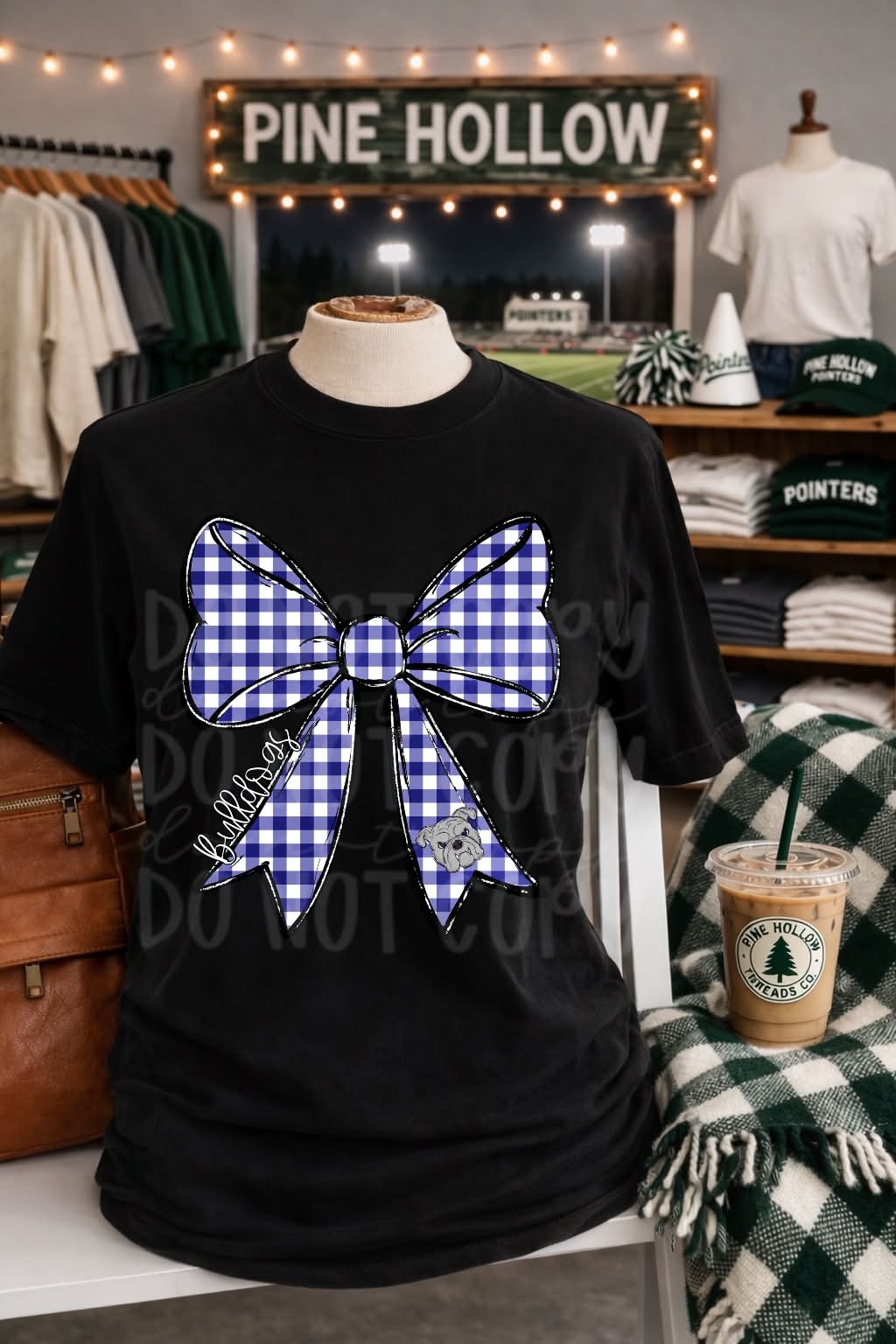 Gingham Bulldogs Bow tee