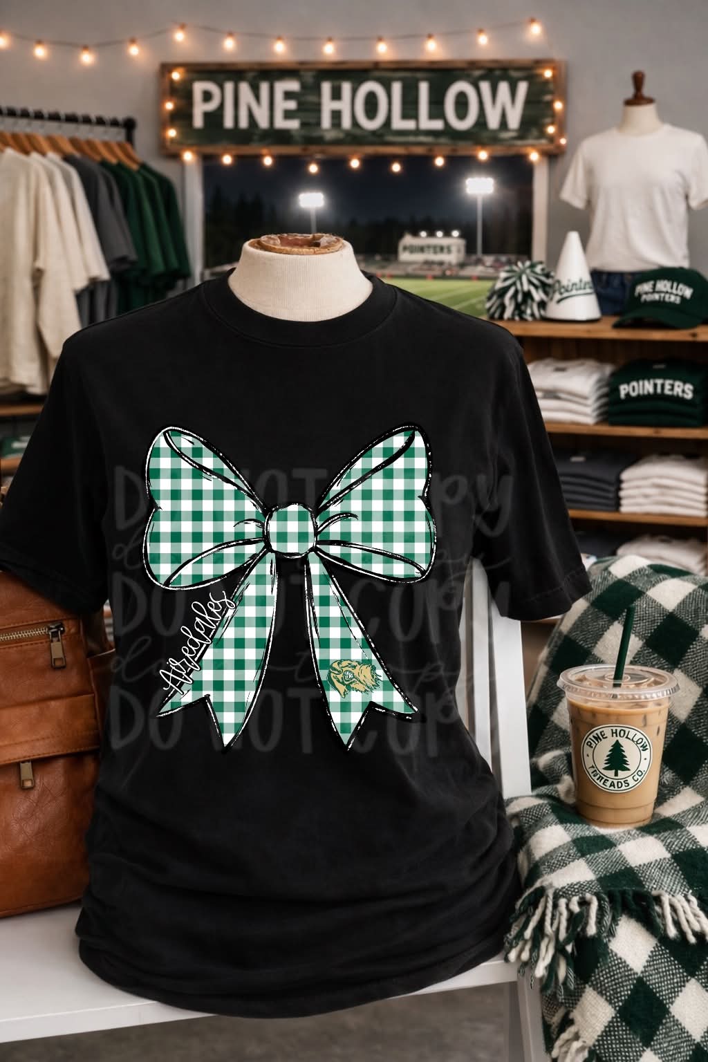Gingham Airedales Bow tee