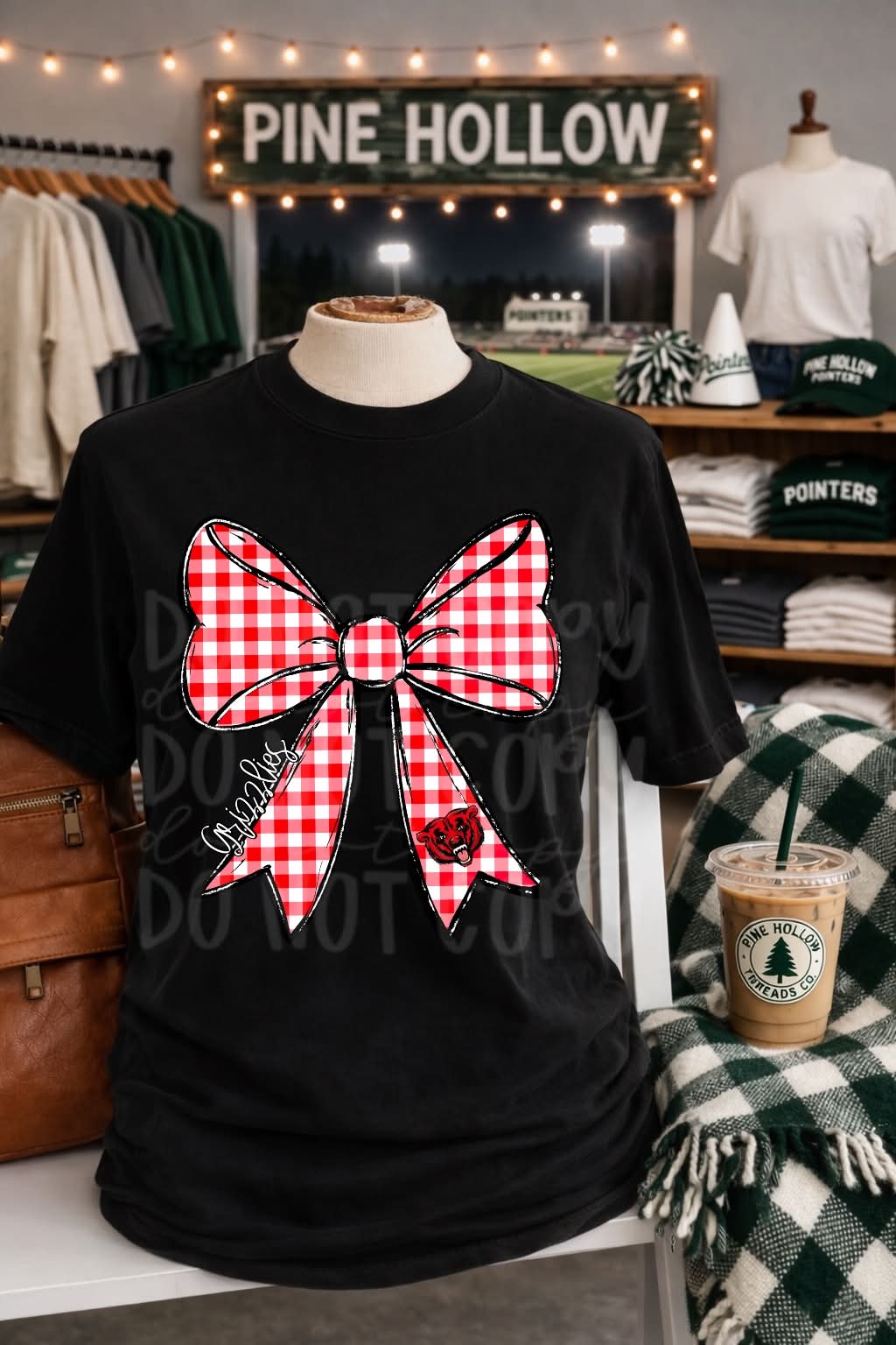 Gingham NS Grizzlies Bow tee