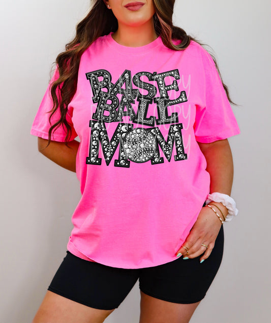 Baseball Mom Rhinestones Tee