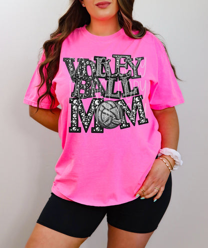 Volleyball Mom Rhinestones Tee