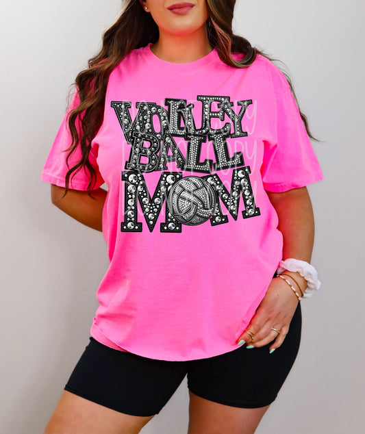 Volleyball Mom Rhinestones Tee