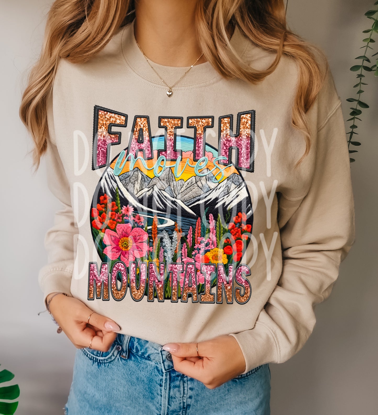 Faux Sequins (NOT REAL SEQUINS) Faith Moves Mountains Tee