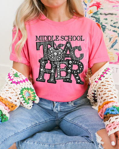 Middle School Teacher Rhinestone Tee