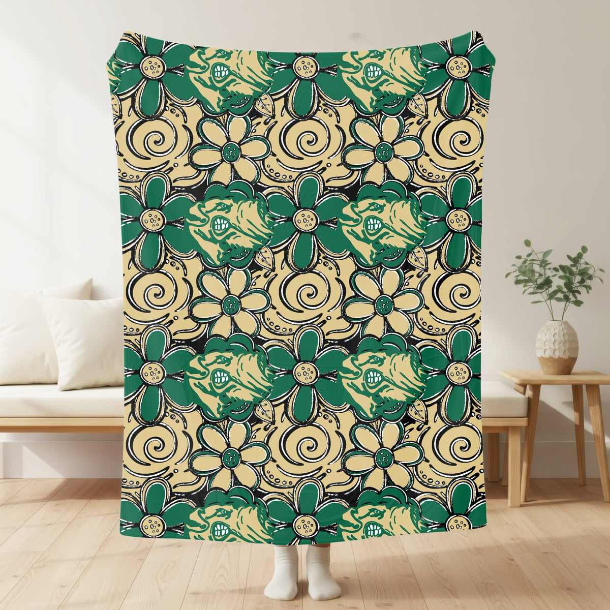 Alma Airedales – Retro Floral Blanket mockup
