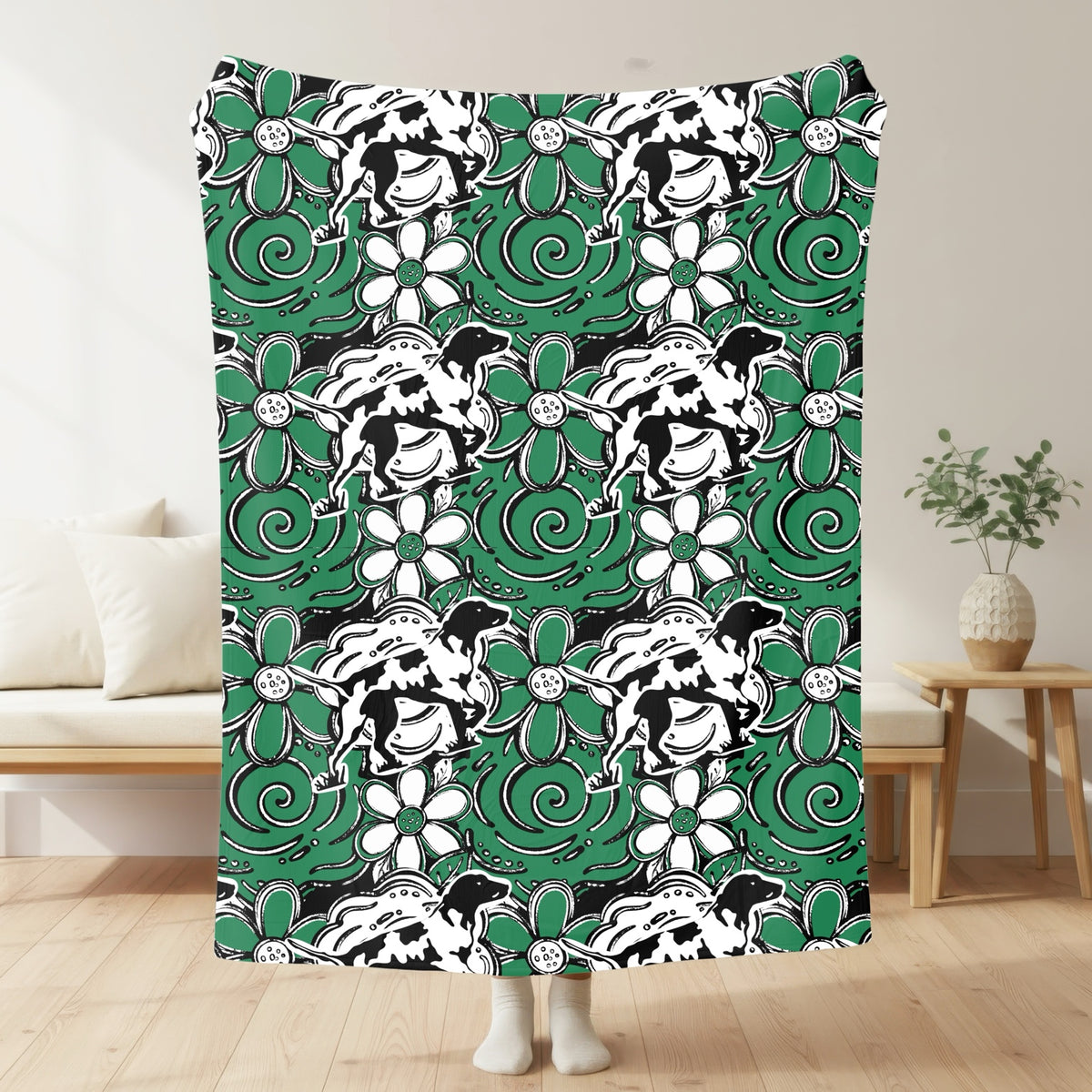 Van Buren Pointers – Retro Floral Blanket mockup