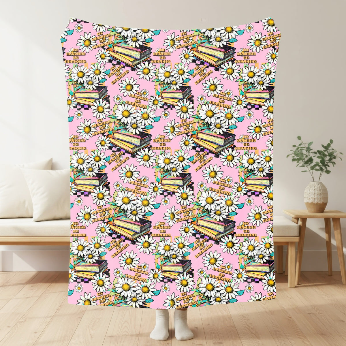 I'd Rather Be Reading – Daisies Blanket mockup