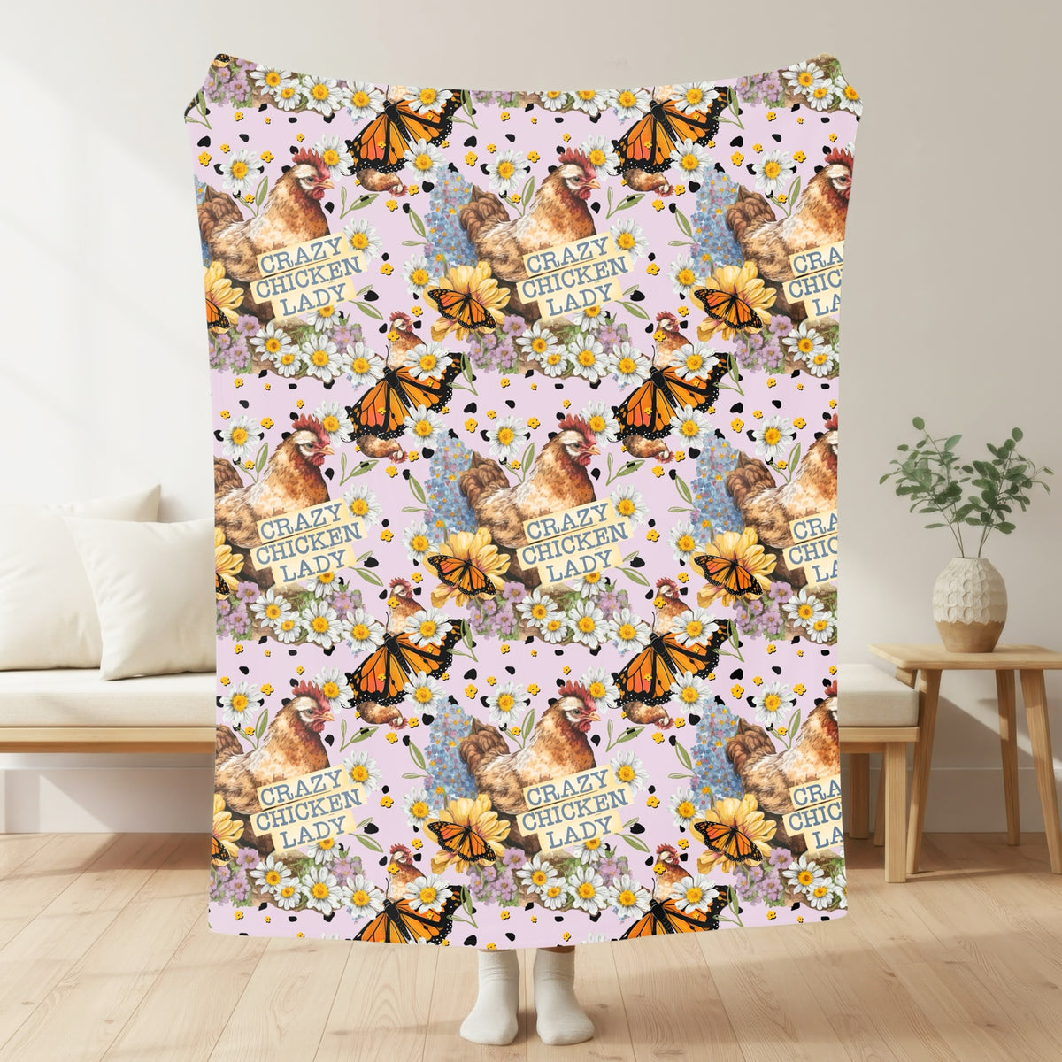 Crazy Chicken Lady Blanket mockup