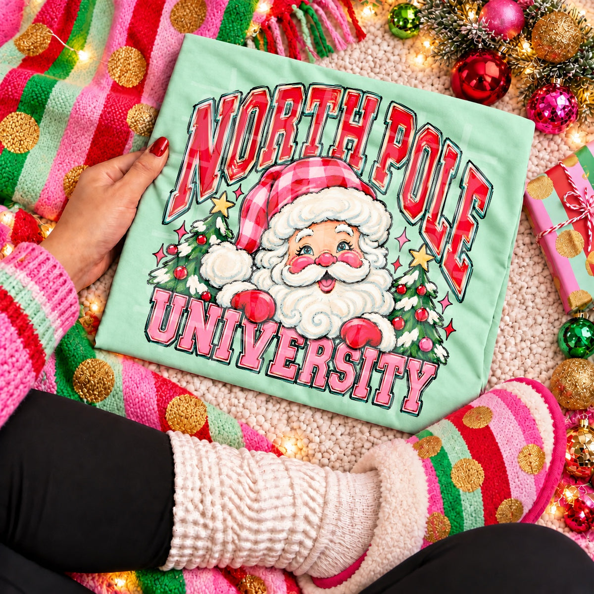 North Pole University Christmas apparel mockup