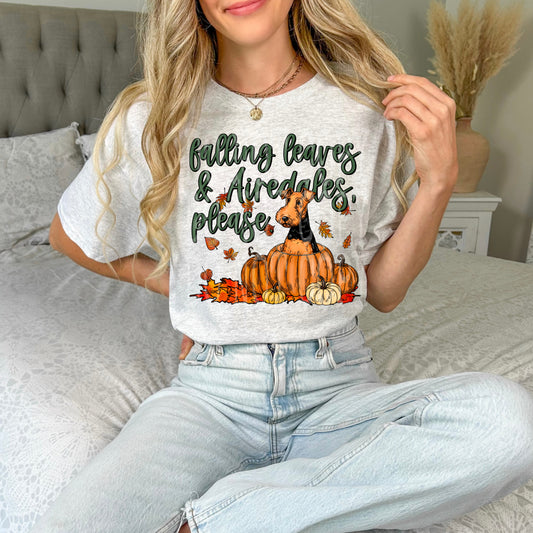 Falling Leaves Airedales Tee