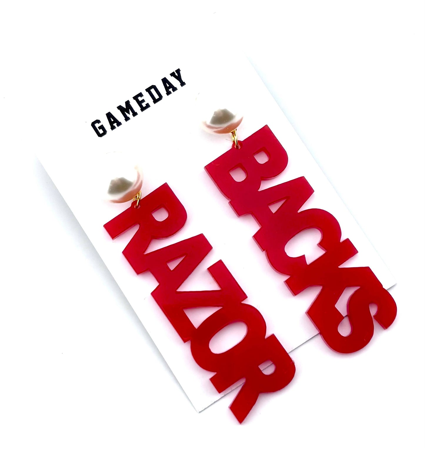 Pearl and Red Razorback Earrings