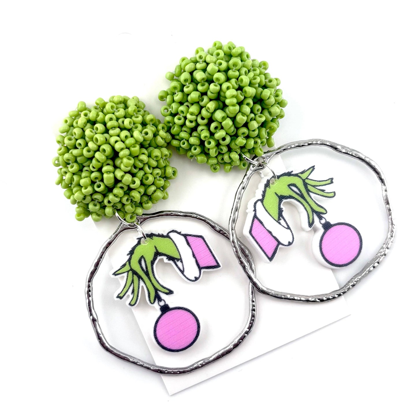 Christmas Green and Pink Earrings