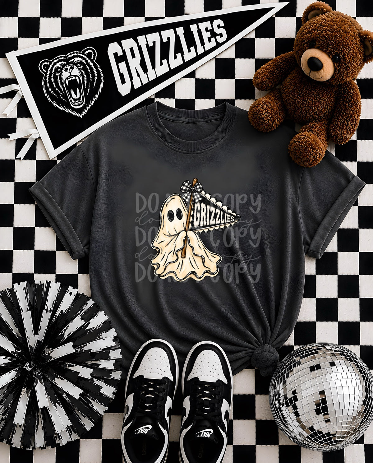 Gans Grizzlies black and white ghost pennant mockup