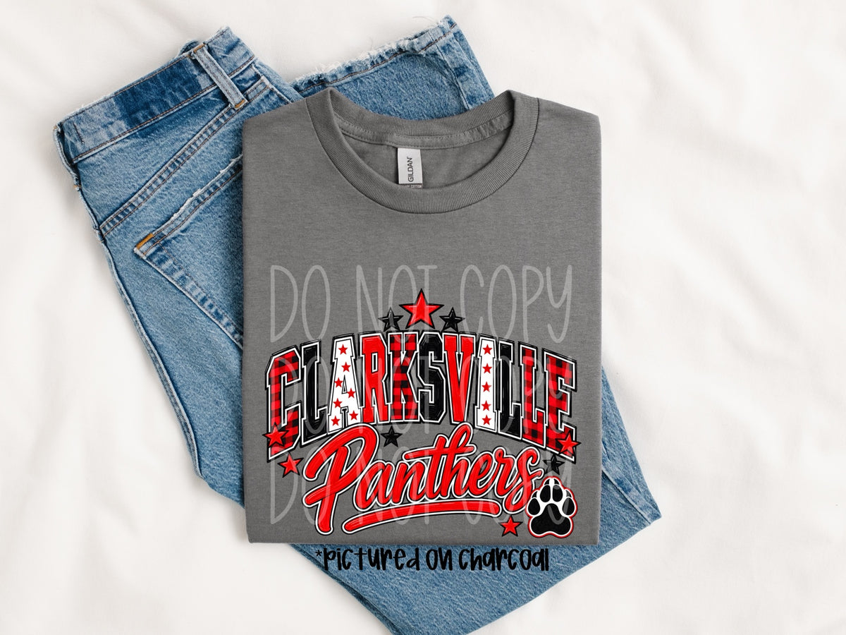 Clarksville Panthers mascot spirit design shown on tee