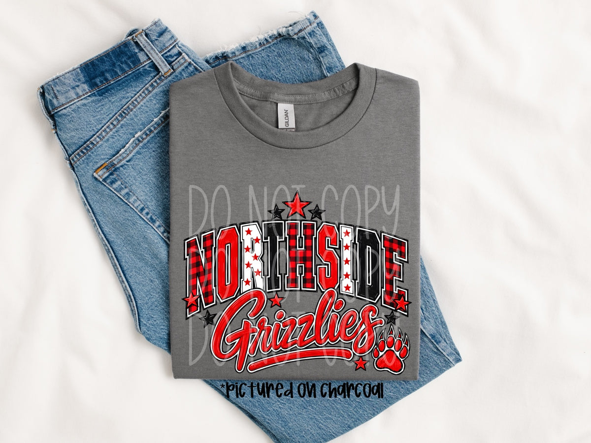 Northside Grizzlies mascot spirit design shown on tee