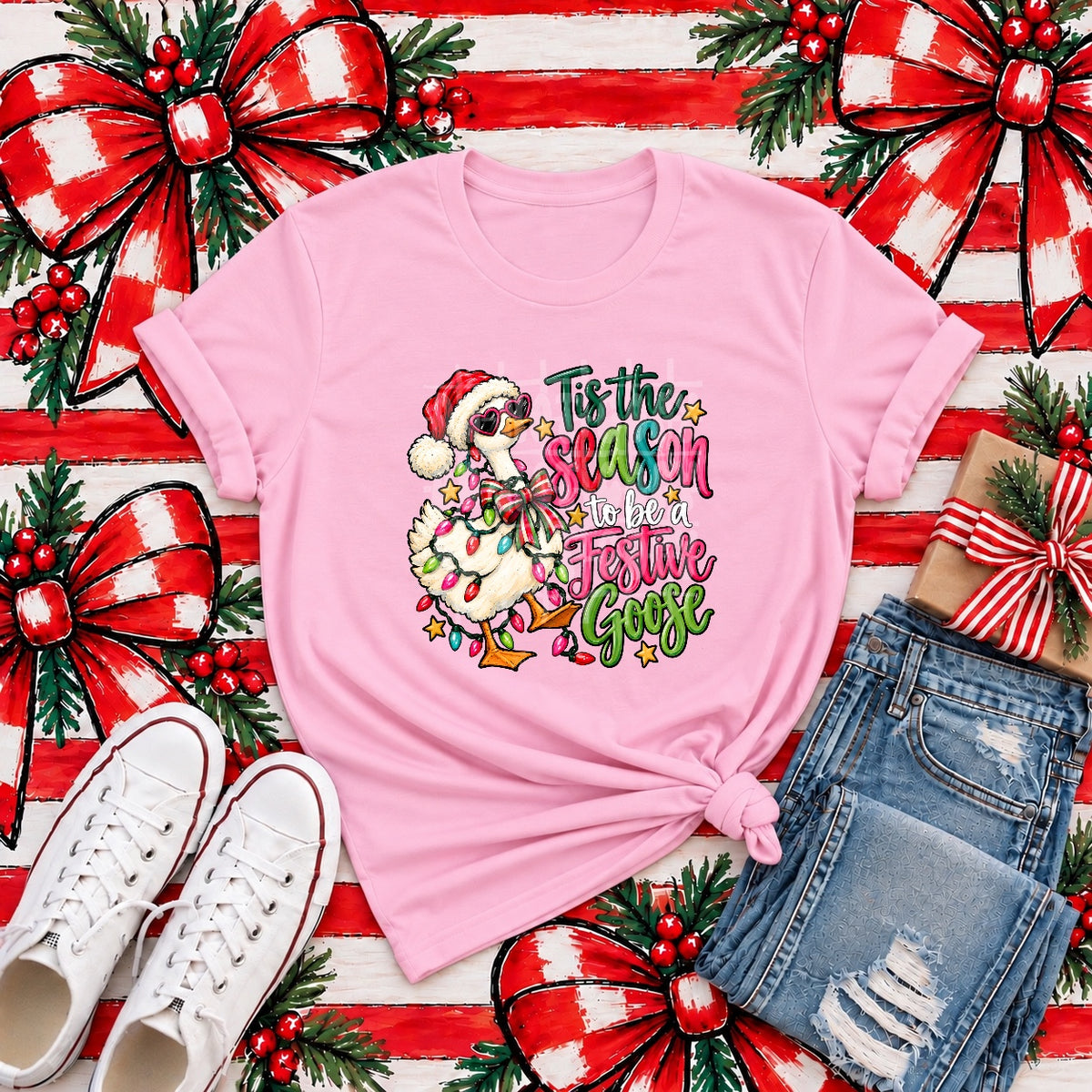 Festive Goose Christmas Graphic Tee mockup