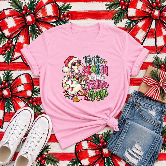 Festive Goose Christmas Graphic Tee mockup