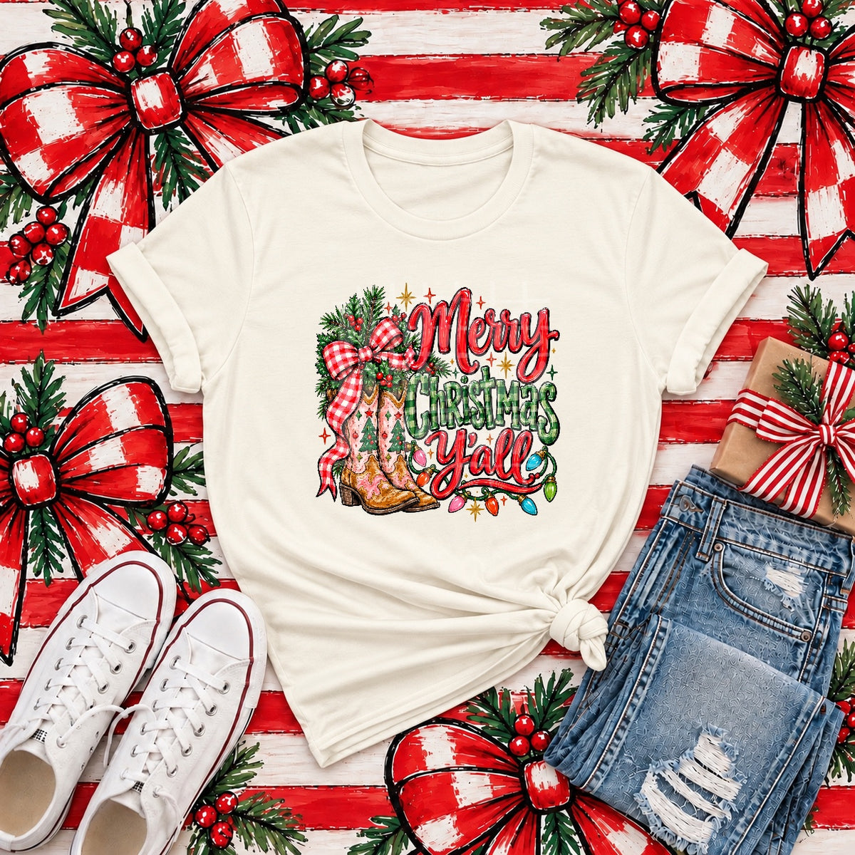 Merry Christmas Y'all Western Graphic Tee mockup