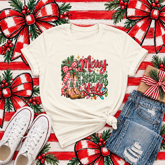 Merry Christmas Y'all Western Graphic Tee mockup