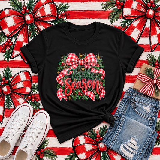 'Tis the Season Christmas Bow Tee mockup