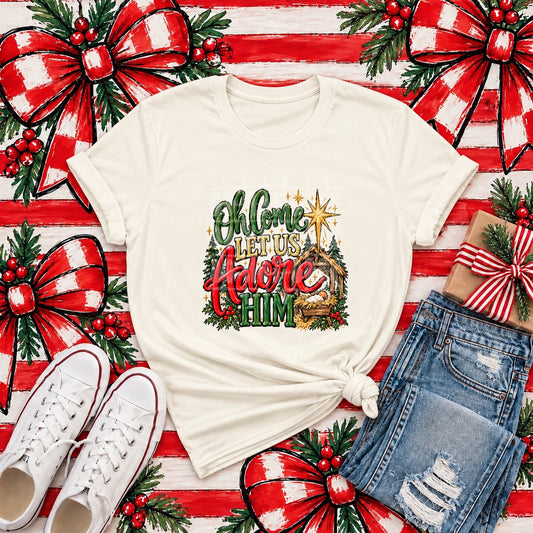 O Come Let Us Adore Him Nativity Tee mockup