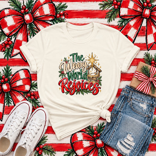 The Weary World Rejoices Christmas Tee product mockup