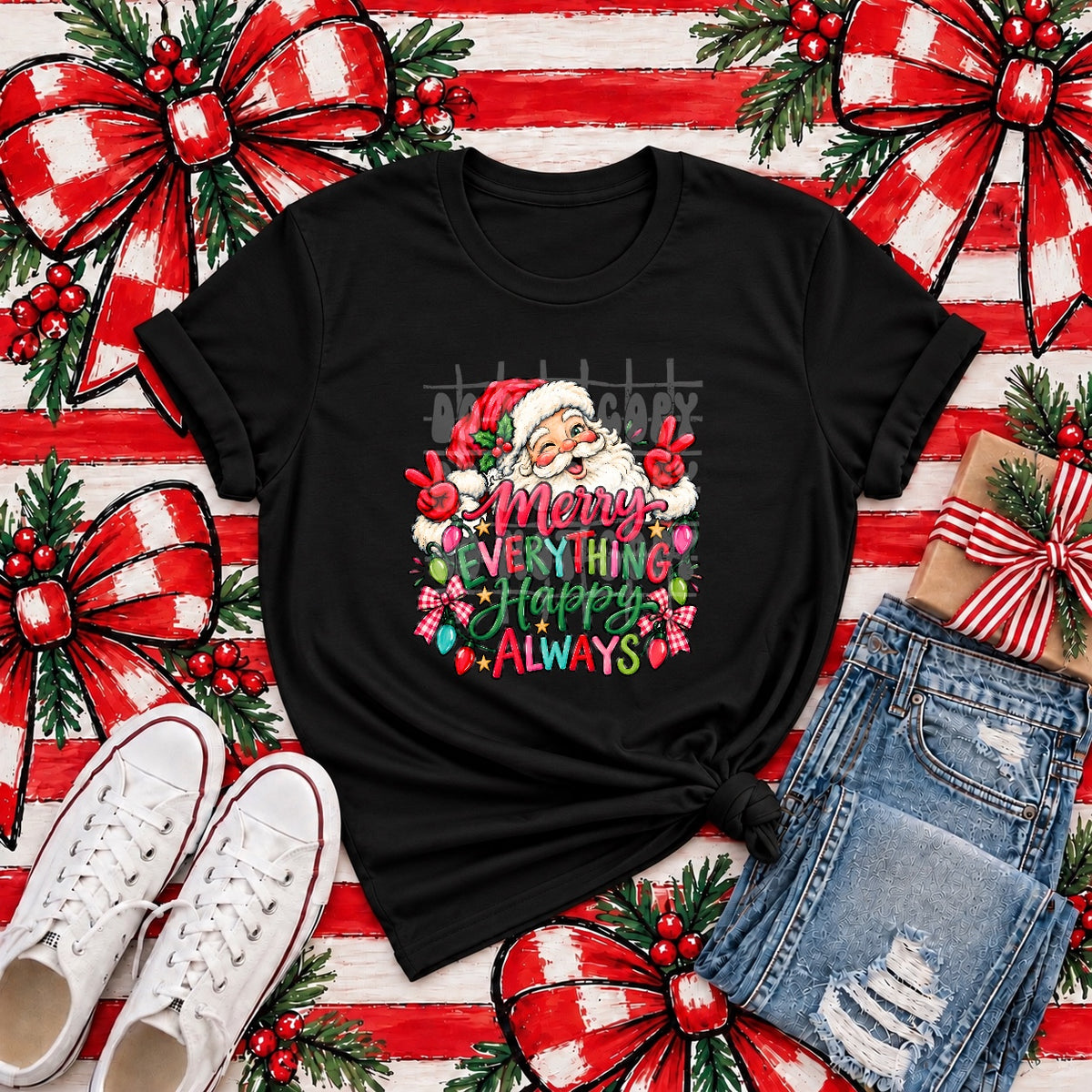 Merry Everything Happy Always Santa Tee product mockup