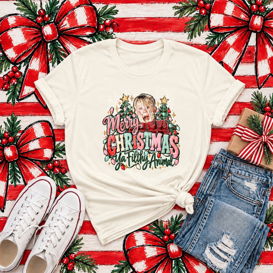 Merry Christmas Ya Filthy Animal Tee mockup