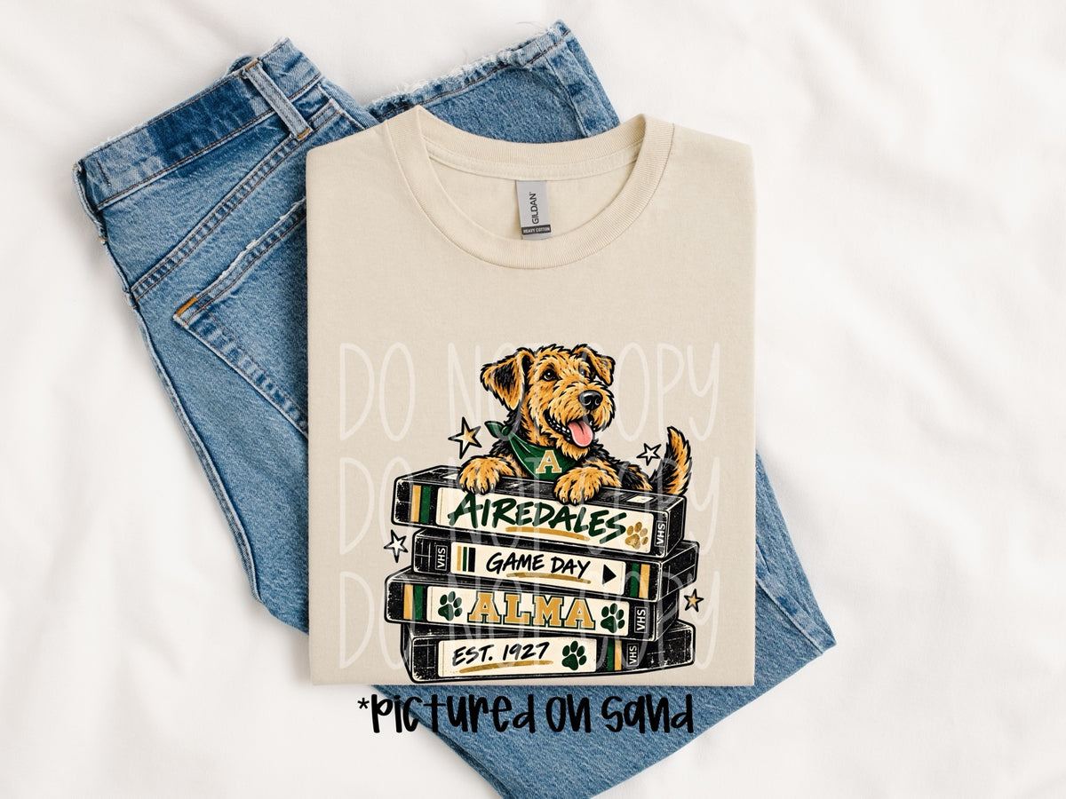 Alma Airedales VHS Game Day spirit wear mockup